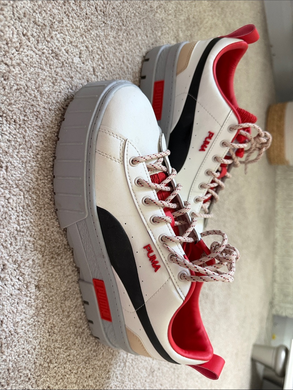 Puma White Red and Black Platform Sneakers